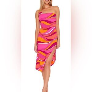 Trina Turk one shoulder cover up dress Vivid Vista XL